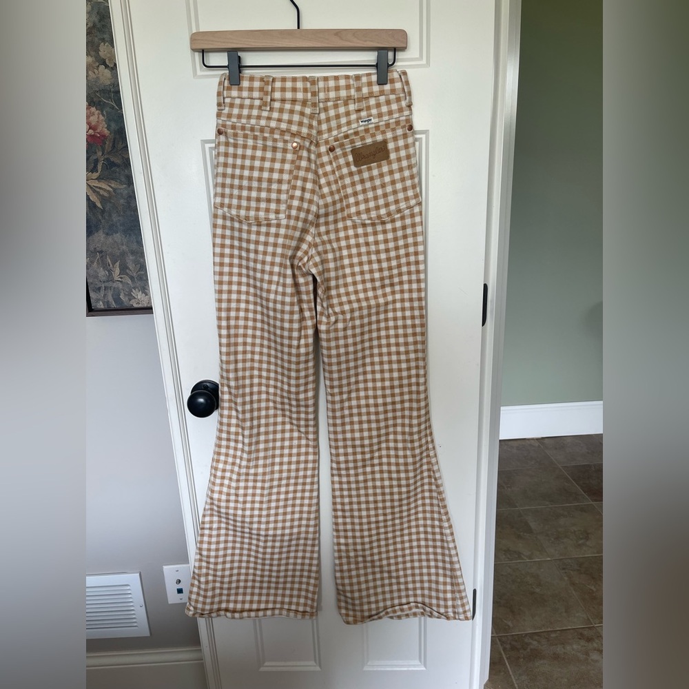 Wrangler Beige Gingham Wide Leg Jeans - Picture 6 of 8